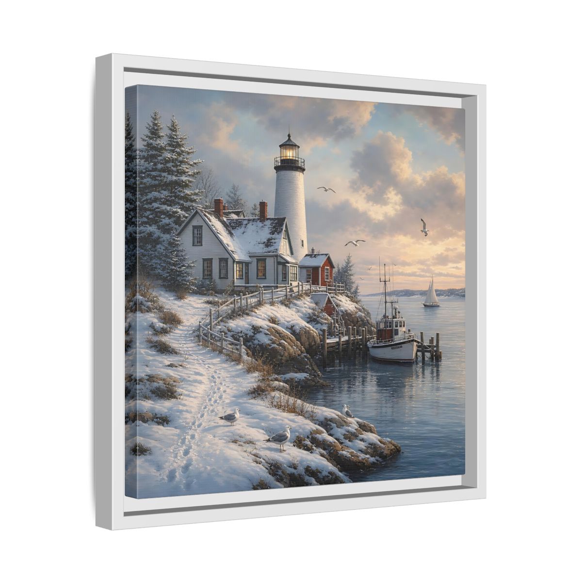 Side Mockup 28. Nature Lighthouse Winter Lighthouse Coast shown as stretched canvas wall art