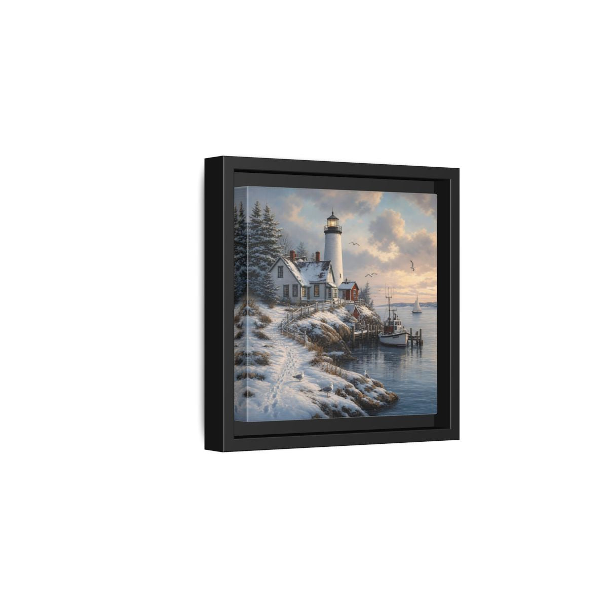 Side Mockup 3. Nature Lighthouse Winter Lighthouse Coast shown as stretched canvas wall art