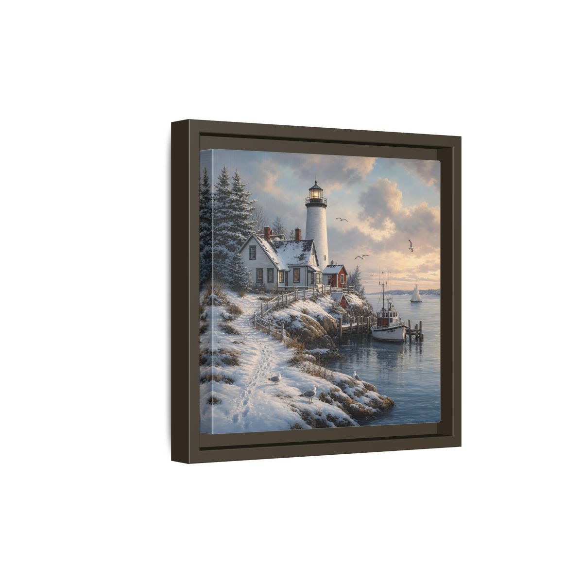 Side Mockup 20. Nature Lighthouse Winter Lighthouse Coast shown as stretched canvas wall art