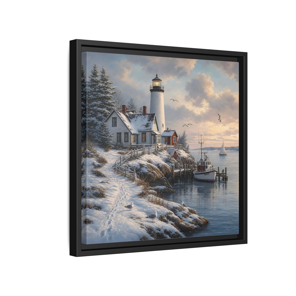 Side Mockup 15. Nature Lighthouse Winter Lighthouse Coast shown as stretched canvas wall art