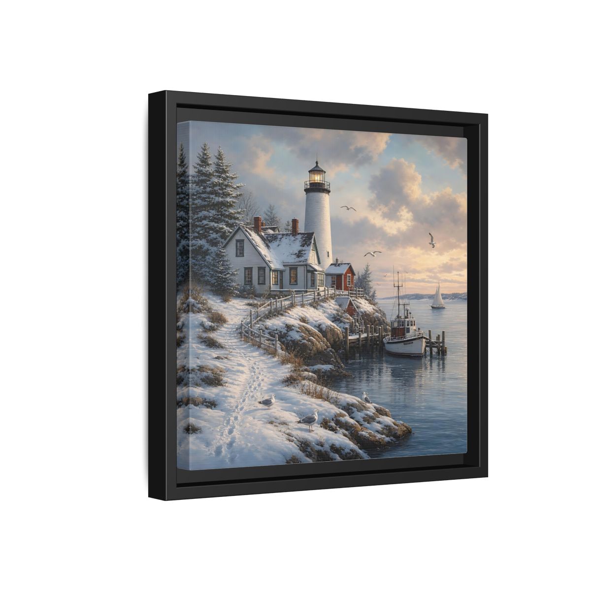 Side Mockup 18. Nature Lighthouse Winter Lighthouse Coast shown as stretched canvas wall art