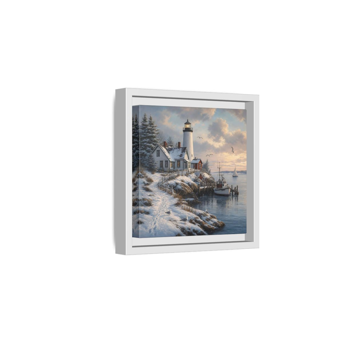 Side Mockup 1. Nature Lighthouse Winter Lighthouse Coast shown as stretched canvas wall art