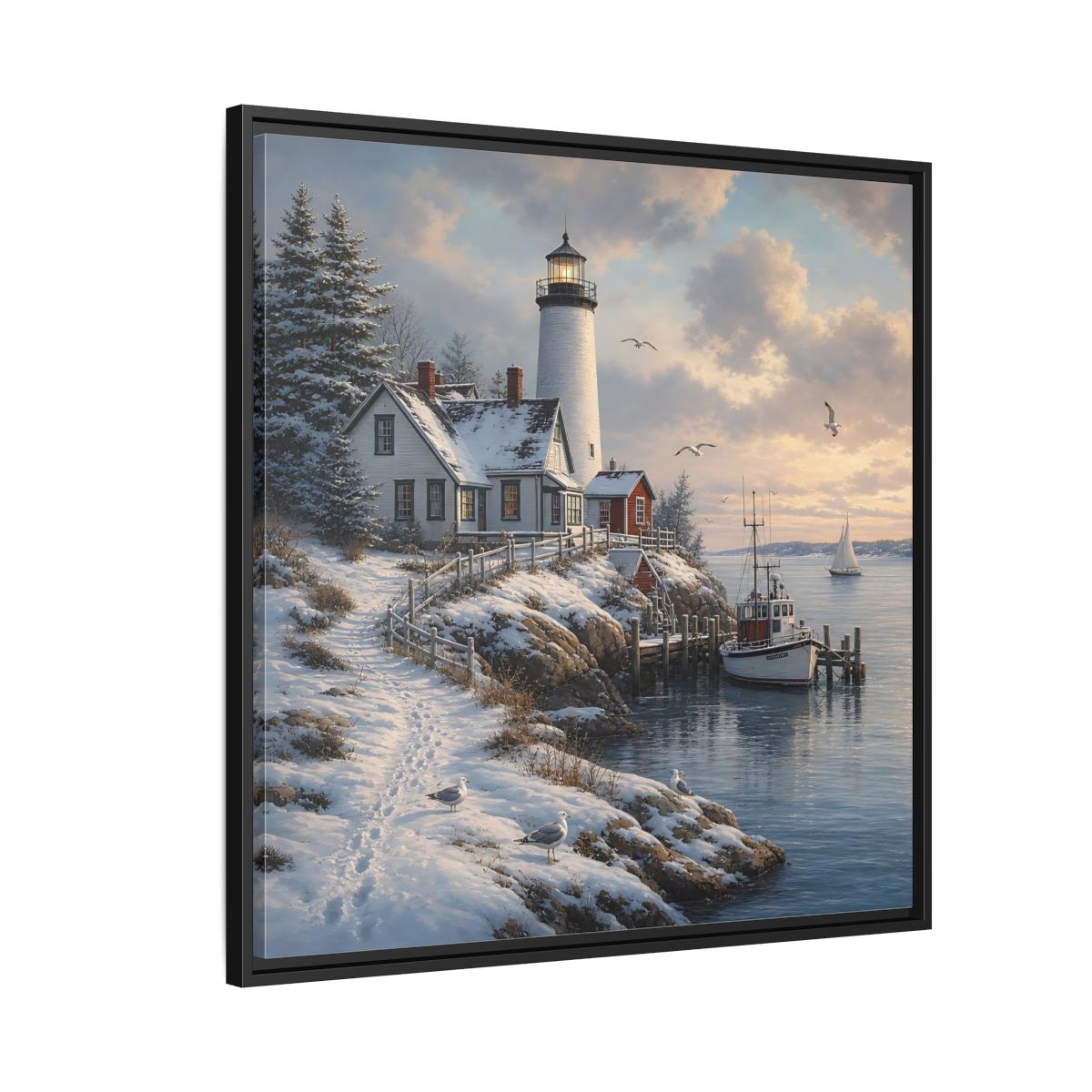 Side Mockup 9. Nature Lighthouse Winter Lighthouse Coast shown as stretched canvas wall art