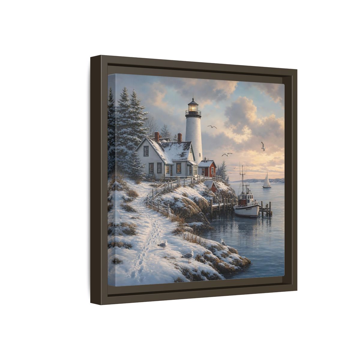 Side Mockup 17. Nature Lighthouse Winter Lighthouse Coast shown as stretched canvas wall art