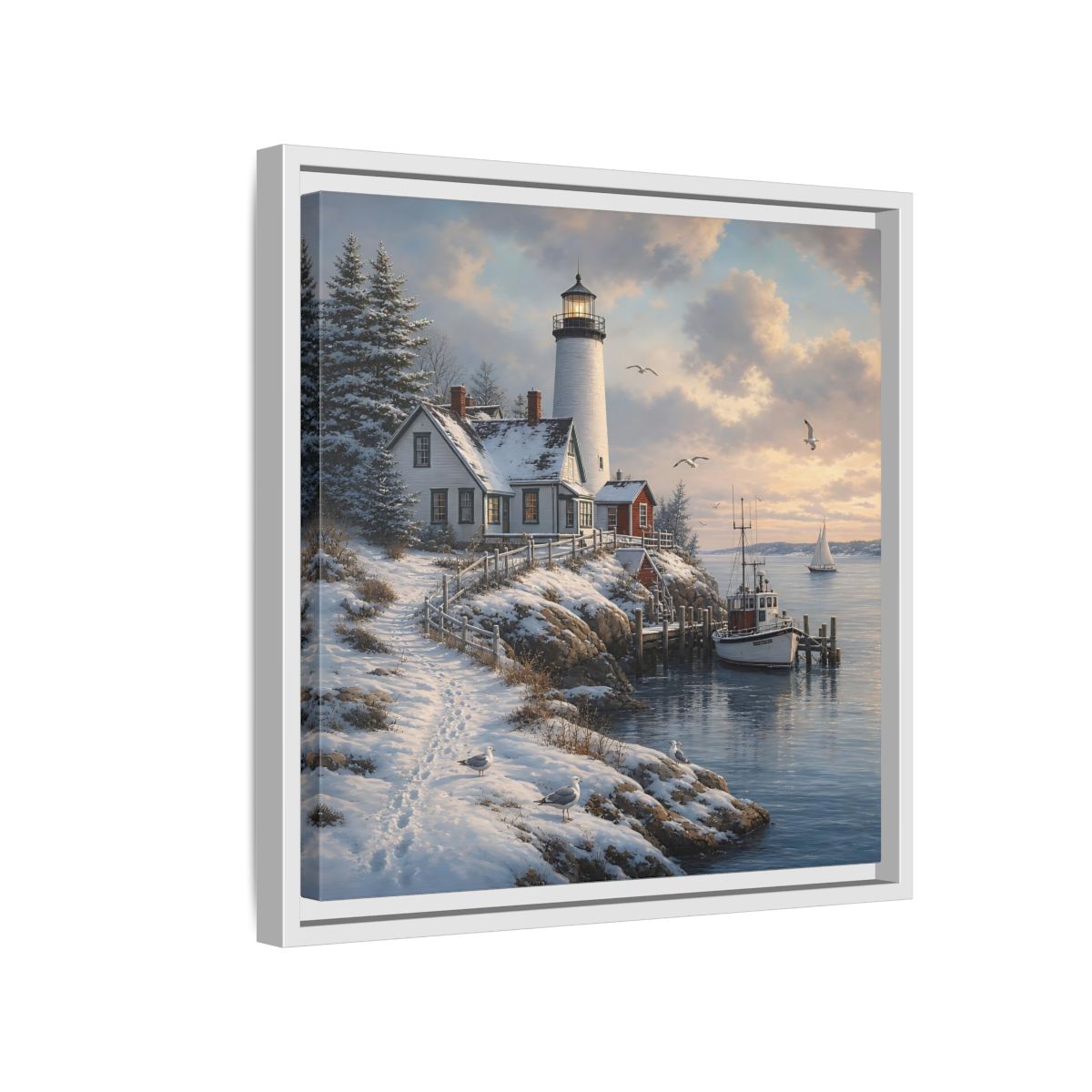Side Mockup 13. Nature Lighthouse Winter Lighthouse Coast shown as stretched canvas wall art