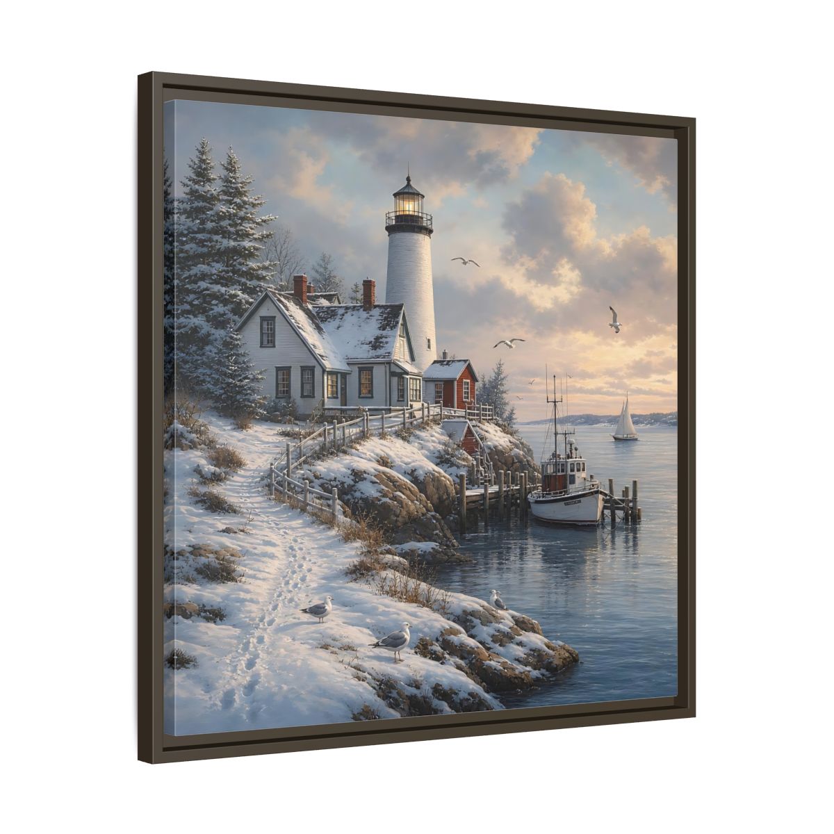 Side Mockup 27. Nature Lighthouse Winter Lighthouse Coast shown as stretched canvas wall art
