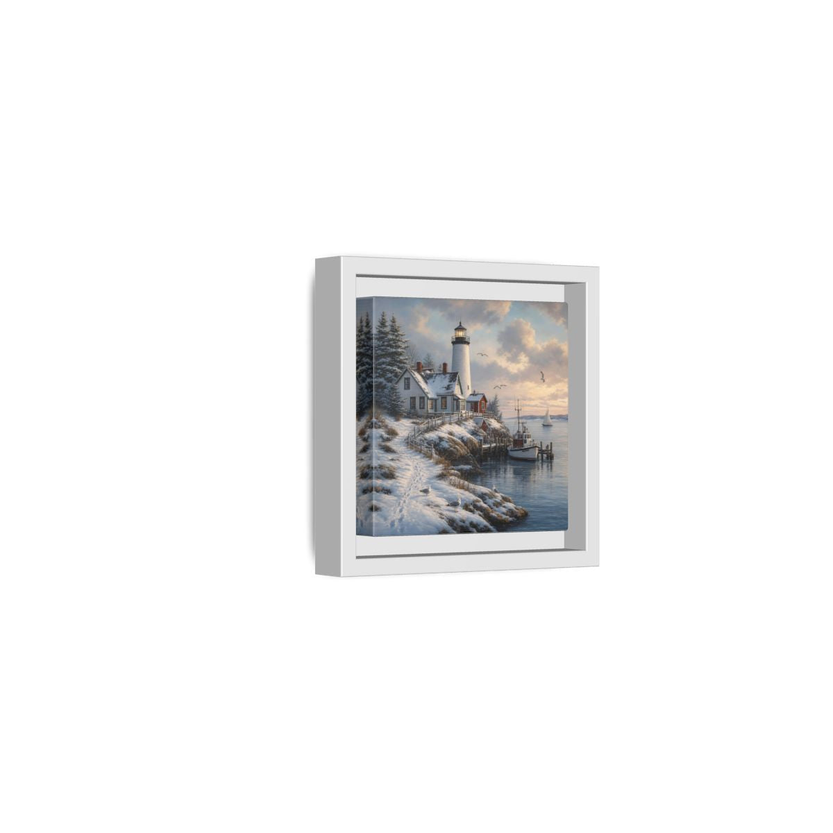 Side Mockup 22. Nature Lighthouse Winter Lighthouse Coast shown as stretched canvas wall art