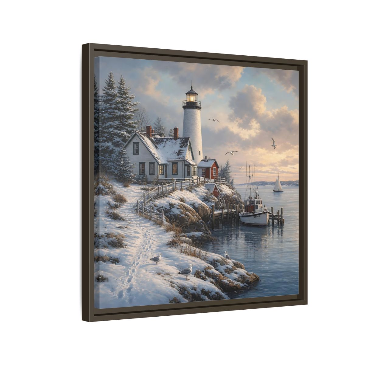 Side Mockup 11. Nature Lighthouse Winter Lighthouse Coast shown as stretched canvas wall art