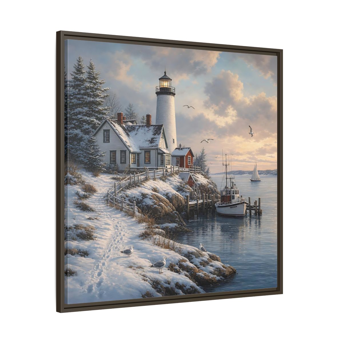 Main Mockup. Nature Lighthouse Winter Lighthouse Coast shown as stretched canvas wall art