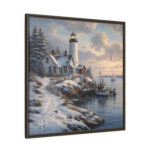 Main Mockup. Nature Lighthouse Winter Lighthouse Coast shown as stretched canvas wall art