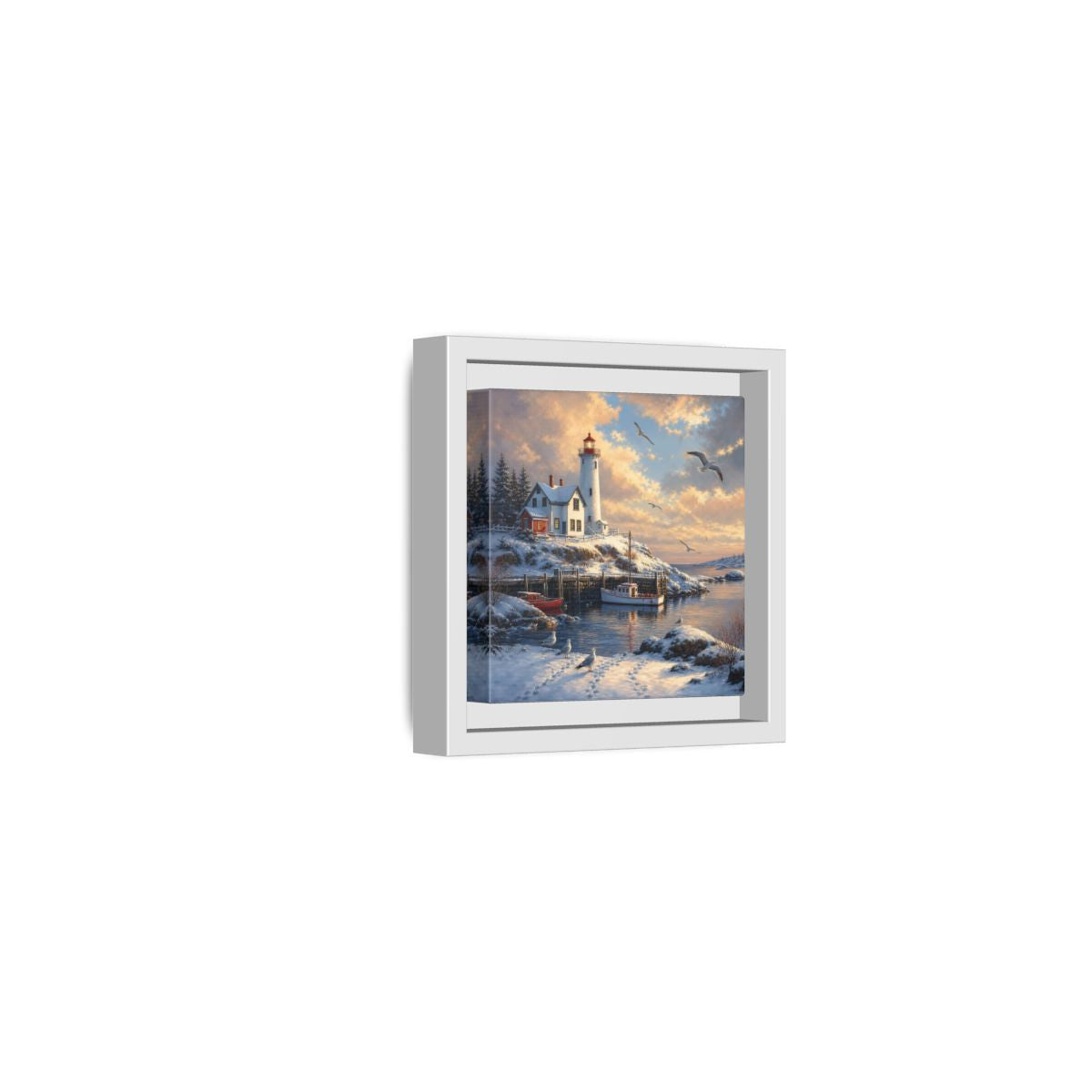Side Mockup 22. Nature Lighthouse Winter Lighthouse Scene shown as stretched canvas wall art