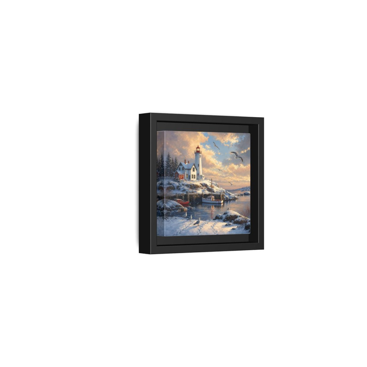 Side Mockup 24. Nature Lighthouse Winter Lighthouse Scene shown as stretched canvas wall art