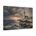 Side Mockup 4. Nature Lighthouse Winter Lighthouse Seascape shown as stretched canvas wall art