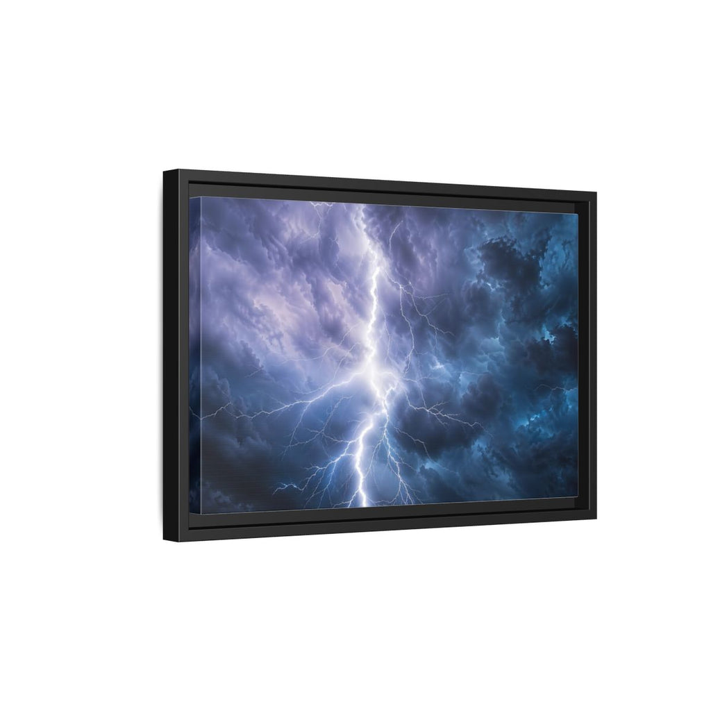 Side Mockup 6. Nature Lightning Storm Blue And Purple Storm shown as stretched canvas wall art