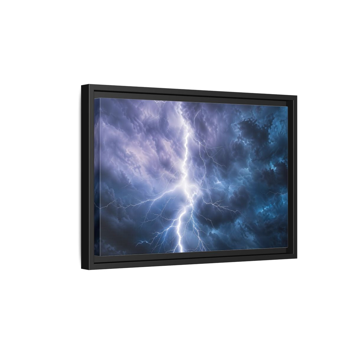 Side Mockup 6. Nature Lightning Storm Blue And Purple Storm shown as stretched canvas wall art
