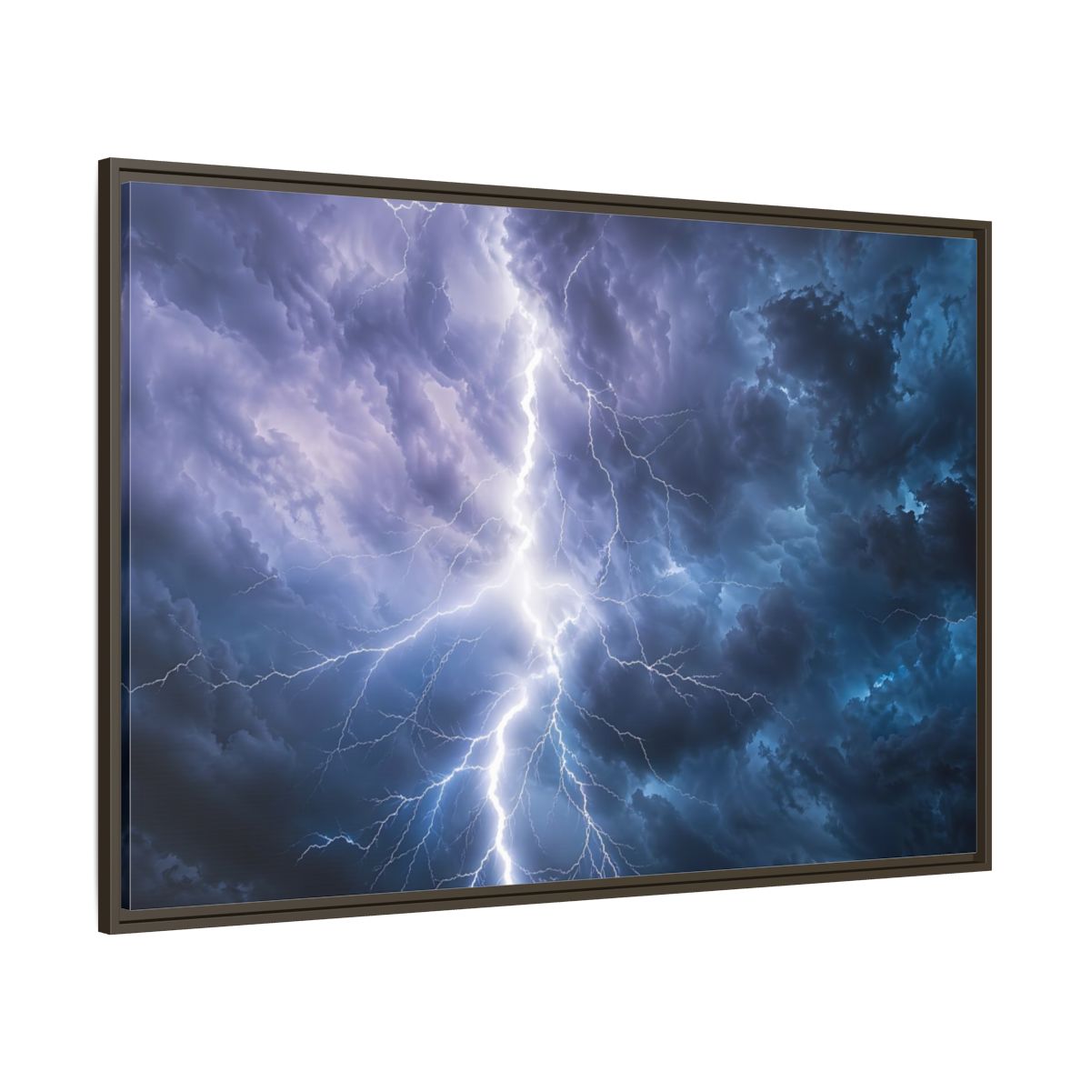 Side Mockup 8. Nature Lightning Storm Blue And Purple Storm shown as stretched canvas wall art