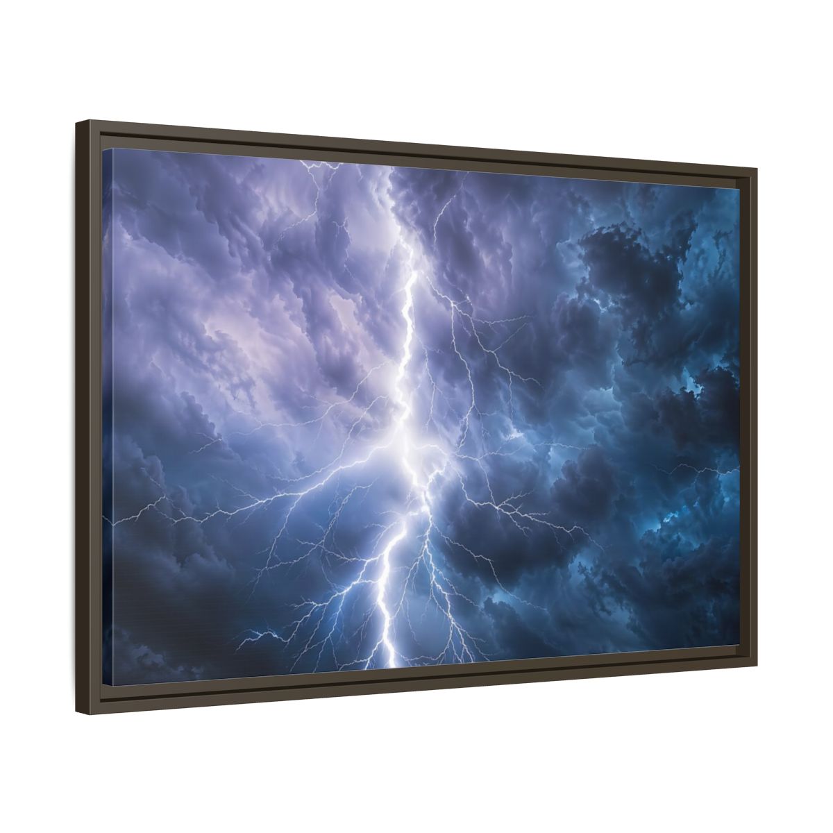 Side Mockup 11. Nature Lightning Storm Blue And Purple Storm shown as stretched canvas wall art