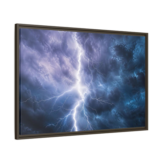 Main Mockup. Nature Lightning Storm Blue And Purple Storm shown as stretched canvas wall art