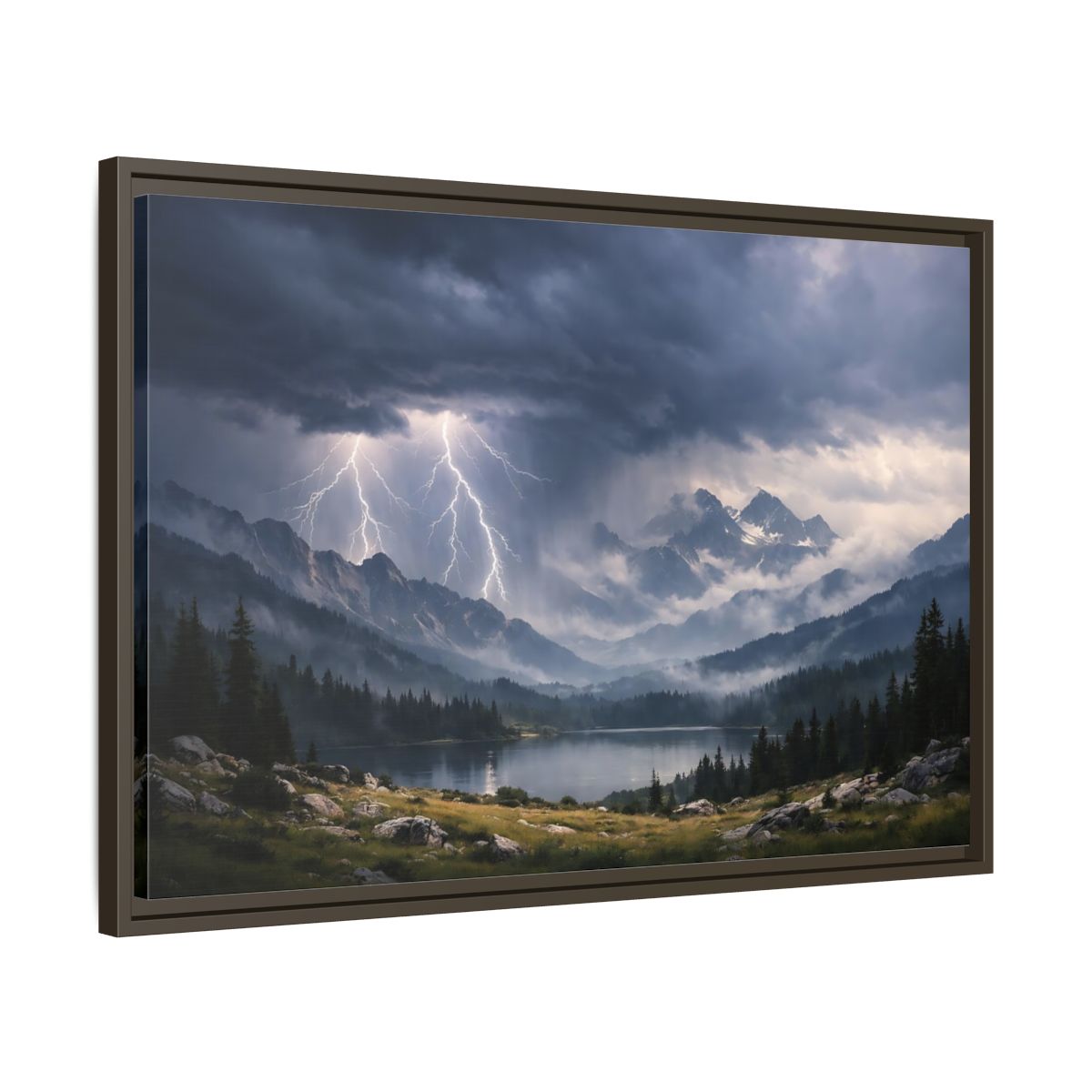 Side Mockup 11. Nature Lightning Storm Mountain Lightning Storm shown as stretched canvas wall art
