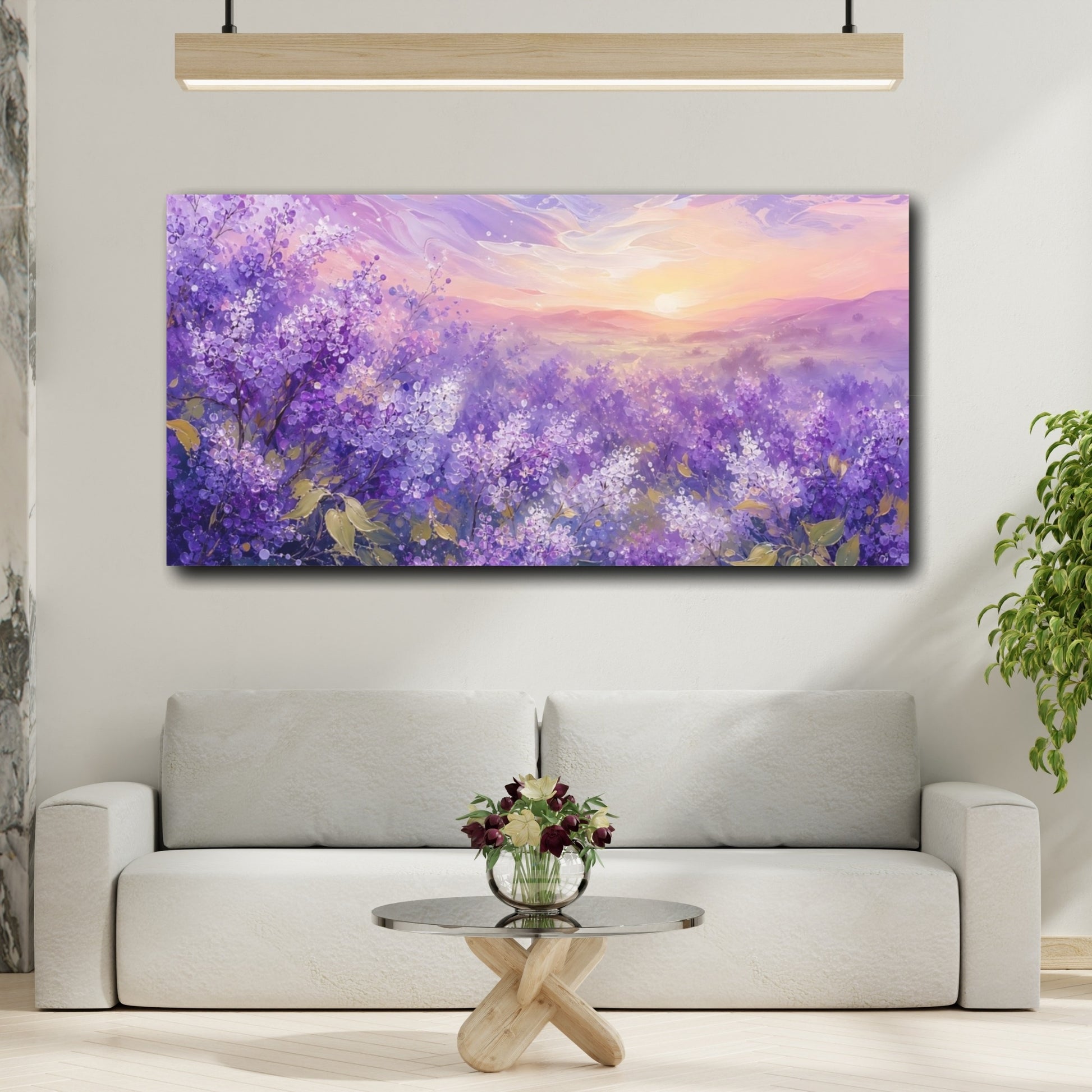 Mockup 2. Nature Lilac Field Purple Lilac Landscape shown as stretched canvas wall art