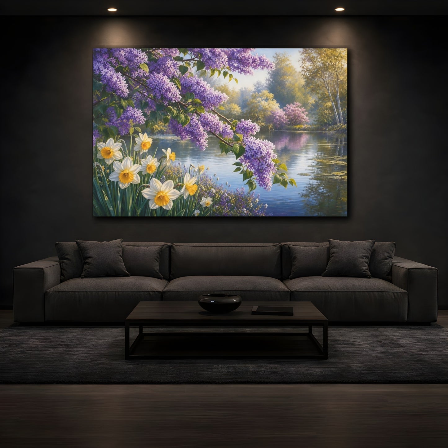 Mockup 3. Nature Lilac Flowers Purple Lilac Landscape shown as stretched canvas wall art