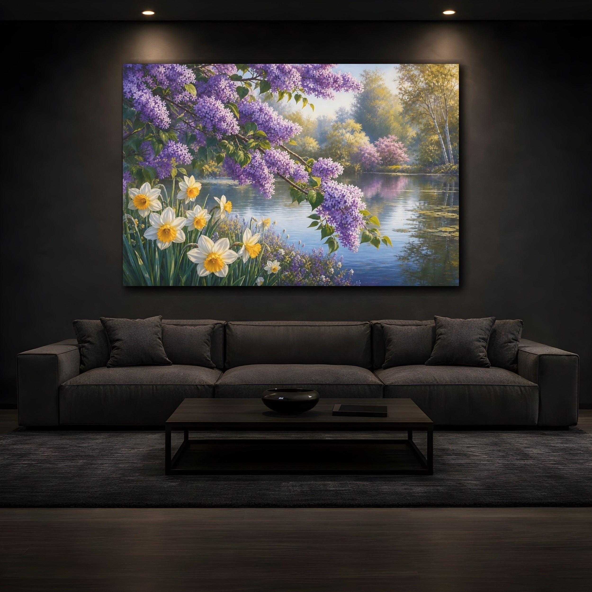 Mockup 3. Nature Lilac Flowers Purple Lilac Landscape shown as stretched canvas wall art