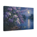 Side Mockup 4. Nature Lilac Flowers Purple Lilac Night shown as stretched canvas wall art