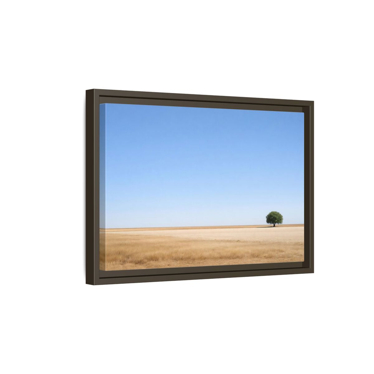 Side Mockup 5. Nature Lone Tree Blue And Gold shown as stretched canvas wall art