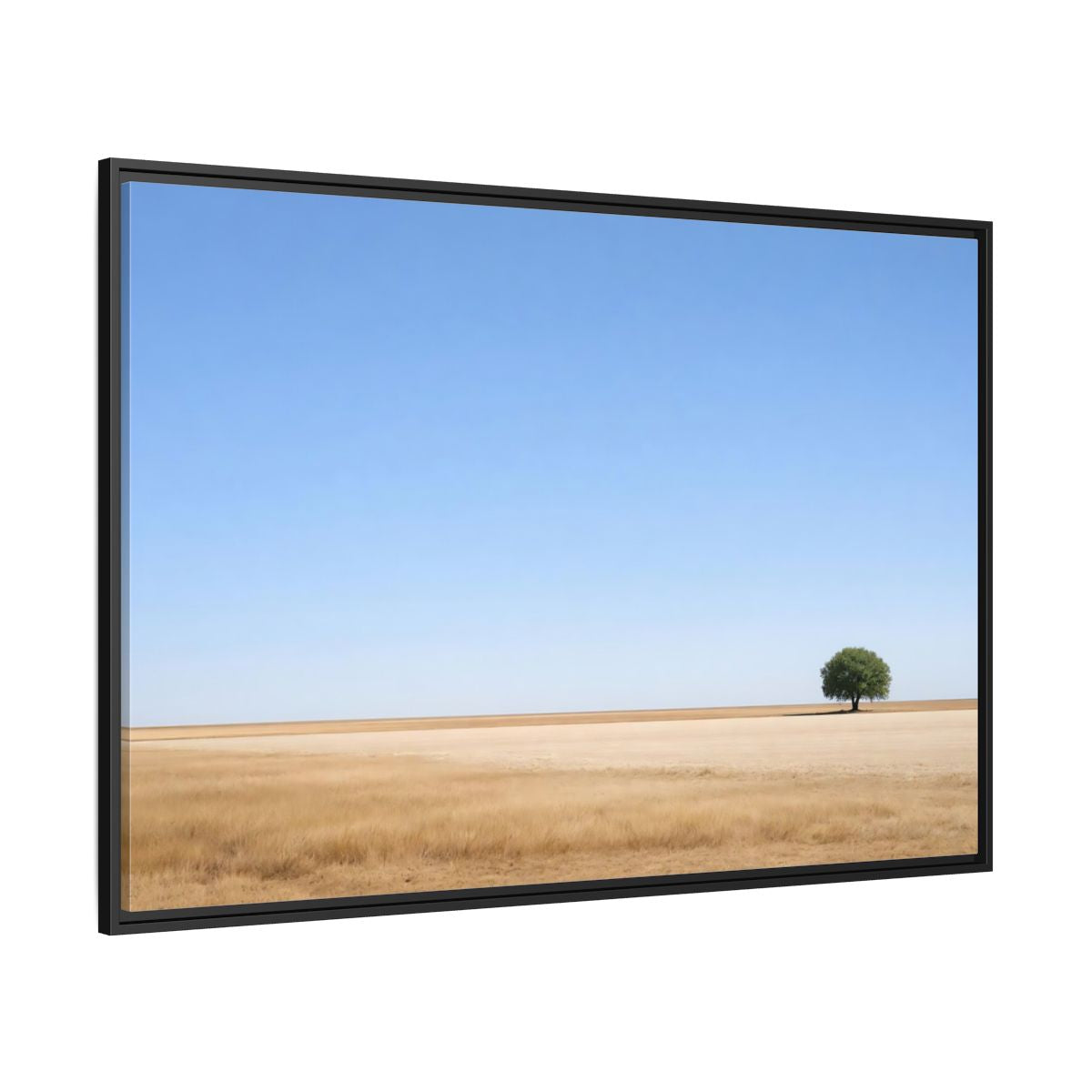 Side Mockup 12. Nature Lone Tree Blue And Gold shown as stretched canvas wall art