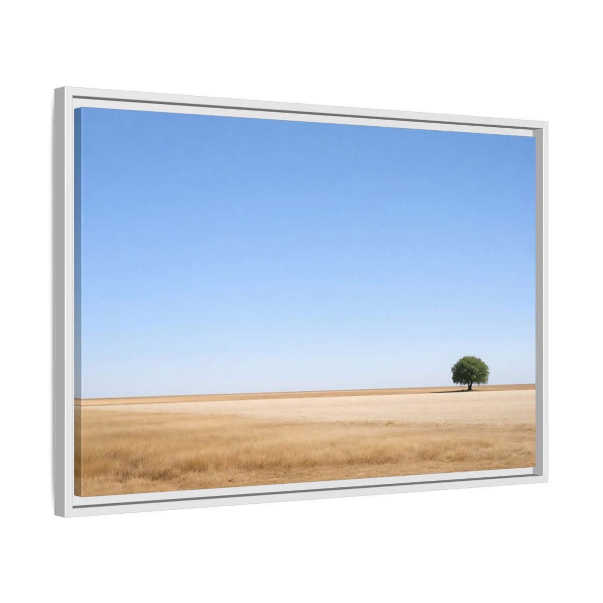Side Mockup 10. Nature Lone Tree Blue And Gold shown as stretched canvas wall art