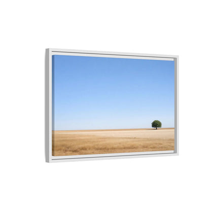 Side Mockup 1. Nature Lone Tree Blue And Gold shown as stretched canvas wall art