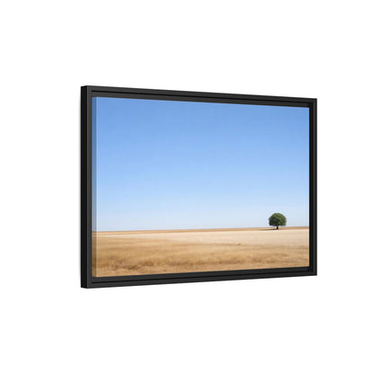 Side Mockup 3. Nature Lone Tree Blue And Gold shown as stretched canvas wall art