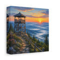 Side Mockup 2. Nature Lookout Tower Mountain Landscape Orange shown as stretched canvas wall art
