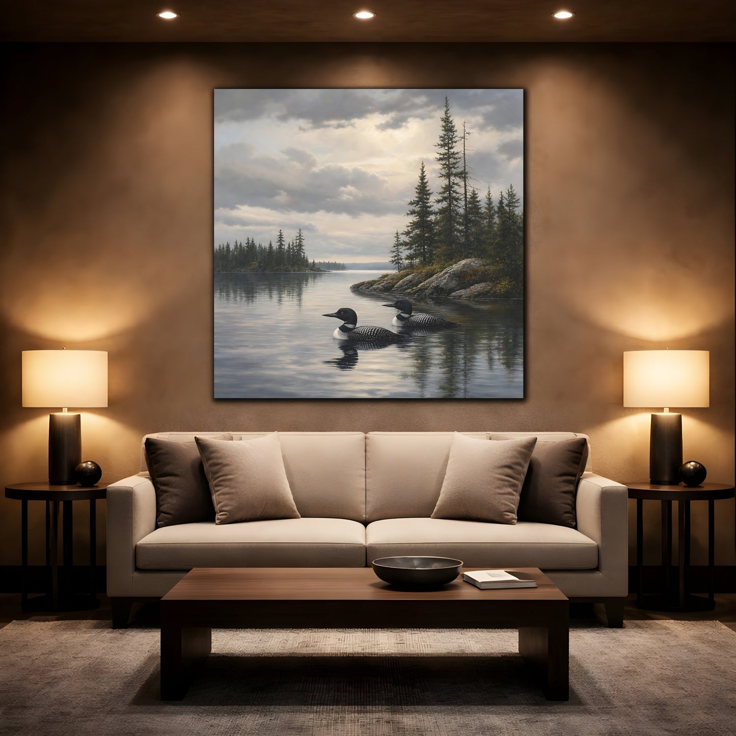 Mockup 2. Nature Loons Gray Loons shown as stretched canvas wall art