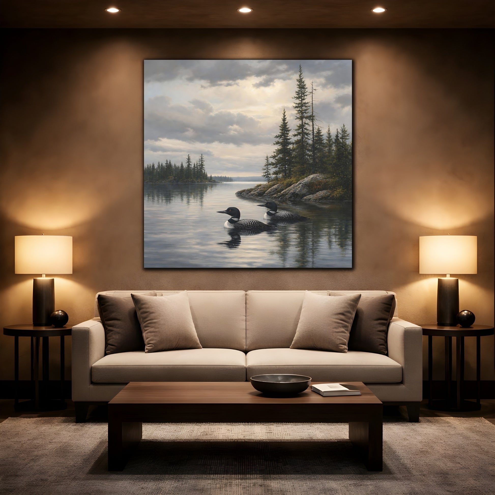 Mockup 2. Nature Loons Gray Loons shown as stretched canvas wall art