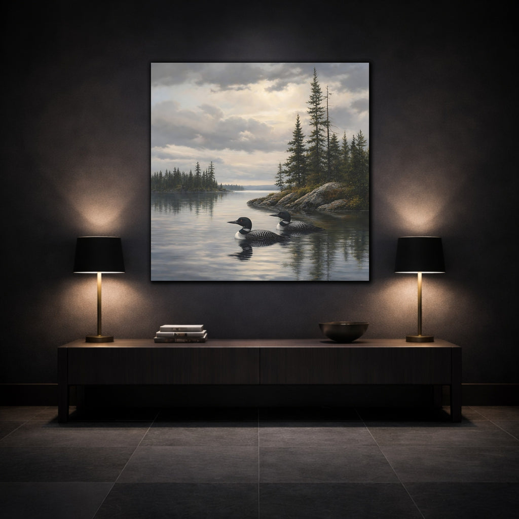 Mockup 3. Nature Loons Gray Loons shown as stretched canvas wall art