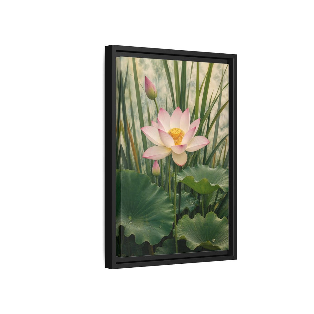 Side Mockup 6. Nature Lotus Flower Pink And Green shown as stretched canvas wall art