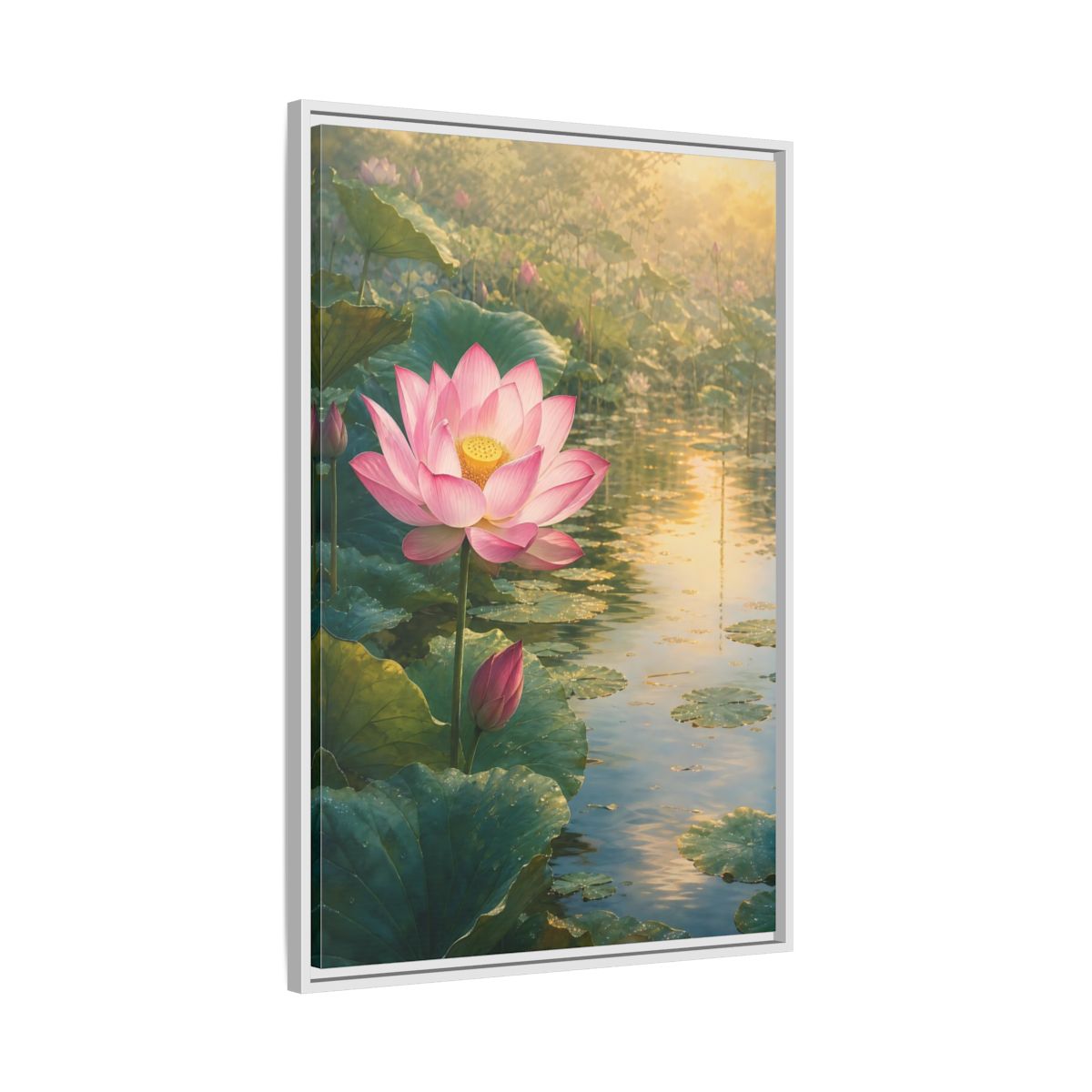 Side Mockup 9. Nature Lotus Flower Pink Lotus Pond shown as stretched canvas wall art