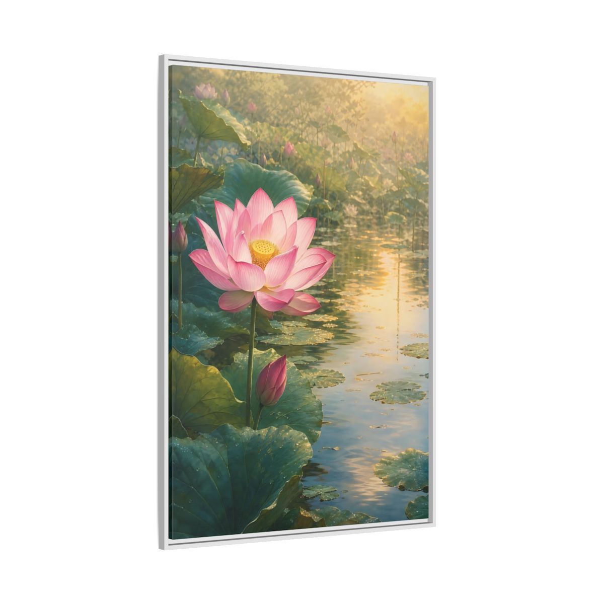 Side Mockup 7. Nature Lotus Flower Pink Lotus Pond shown as stretched canvas wall art