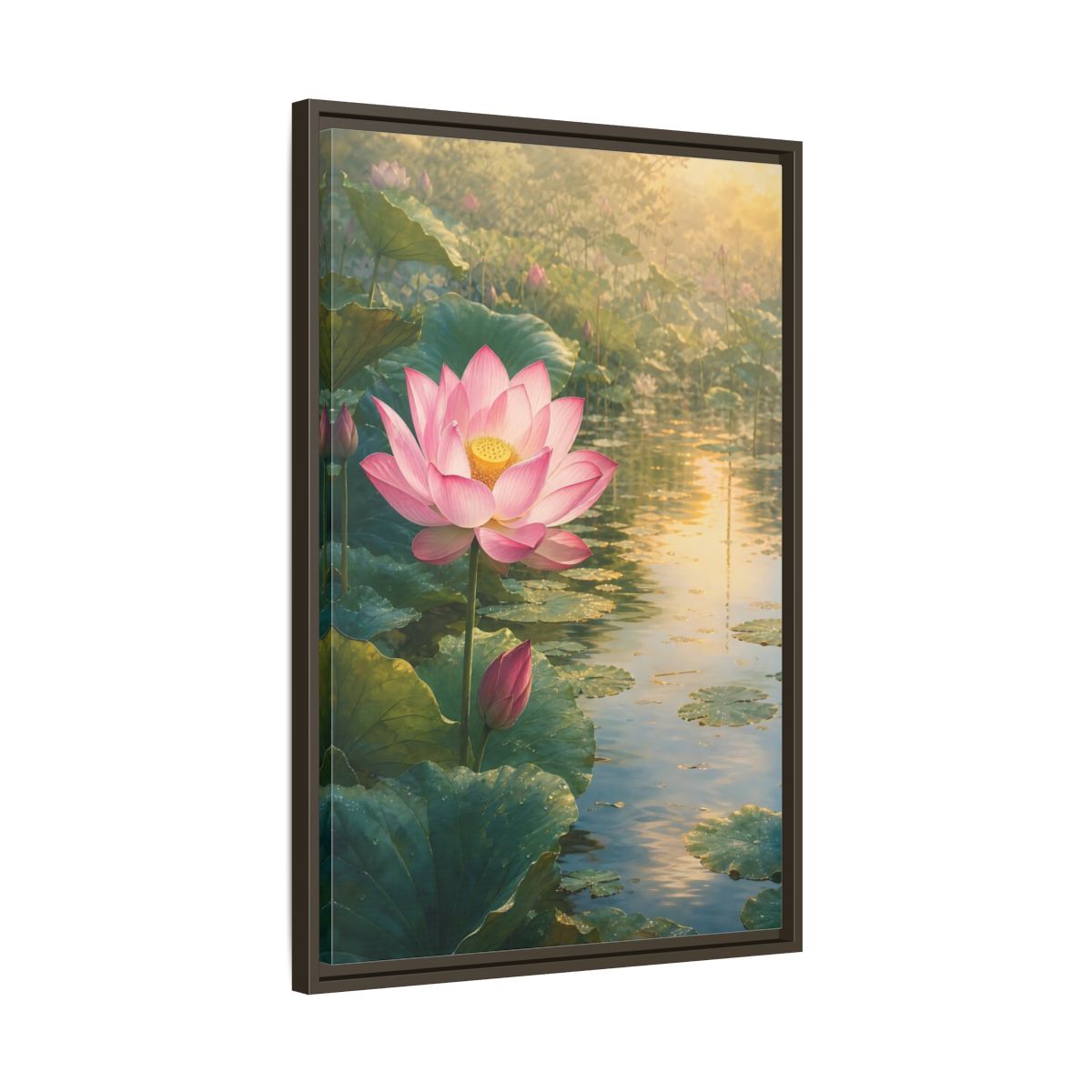 Side Mockup 11. Nature Lotus Flower Pink Lotus Pond shown as stretched canvas wall art