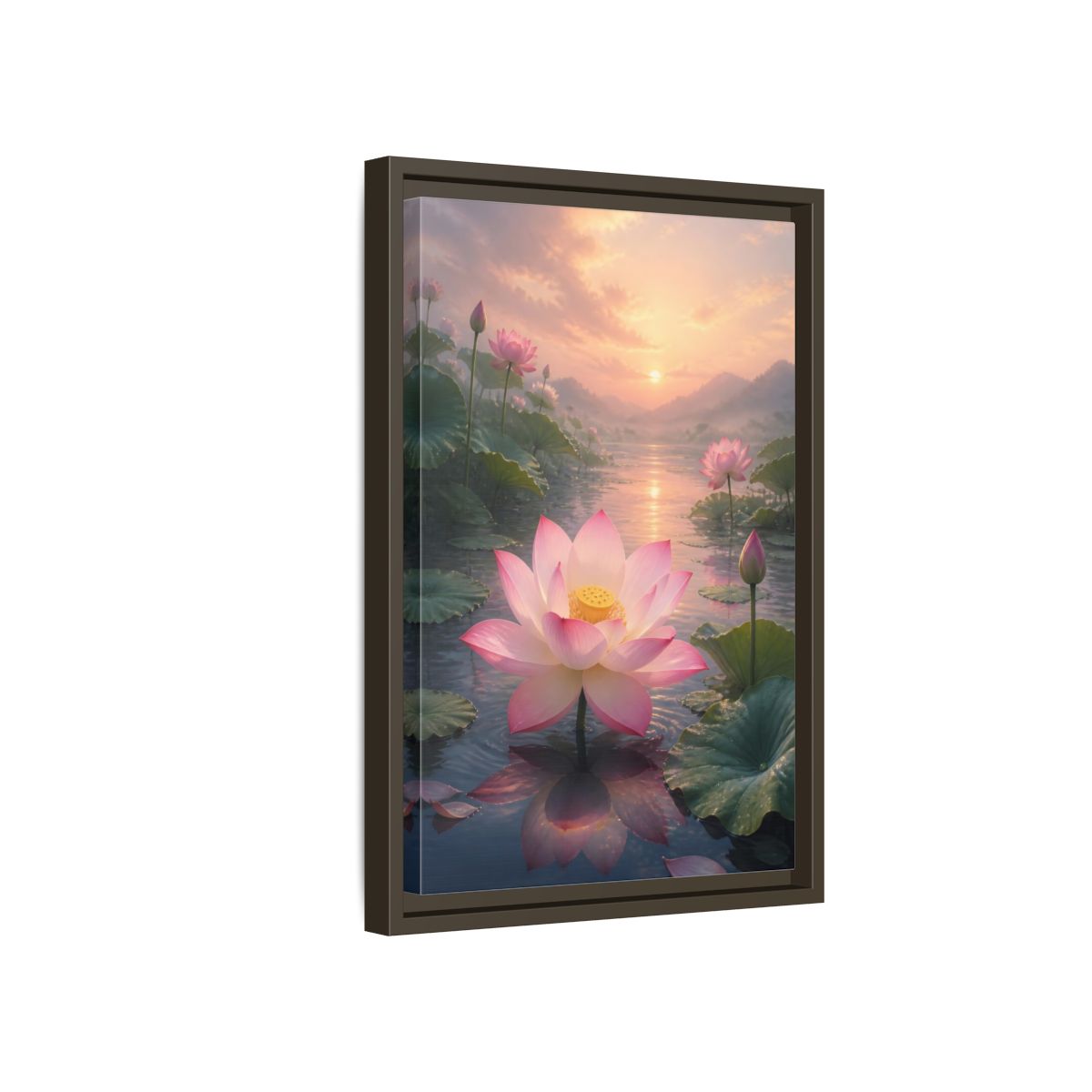 Side Mockup 5. Nature Lotus Flower Pink Lotus Sunset shown as stretched canvas wall art
