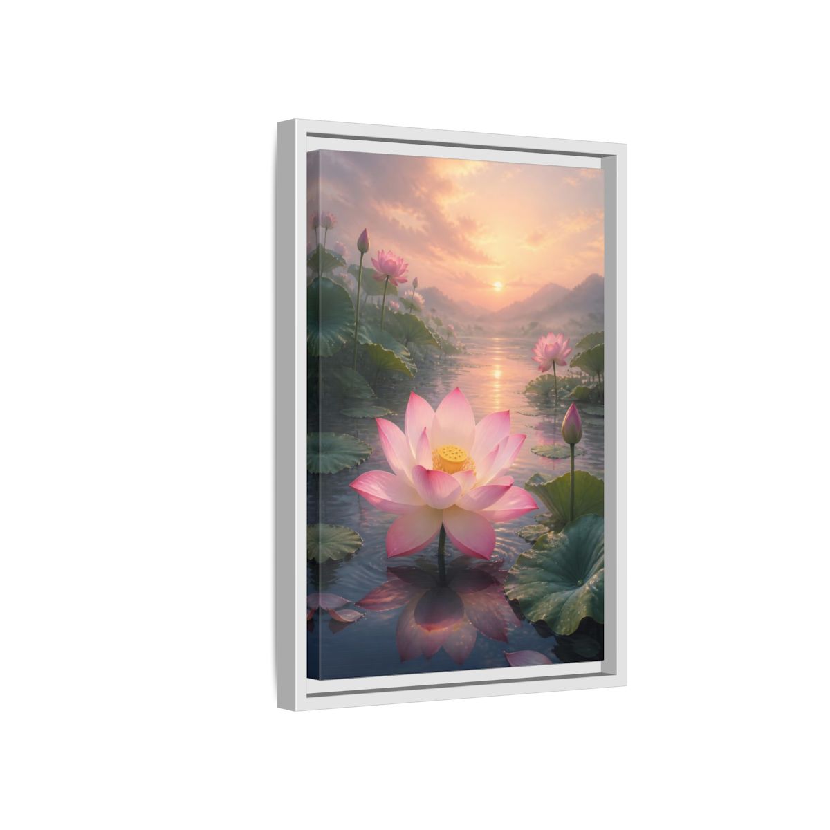 Side Mockup 4. Nature Lotus Flower Pink Lotus Sunset shown as stretched canvas wall art