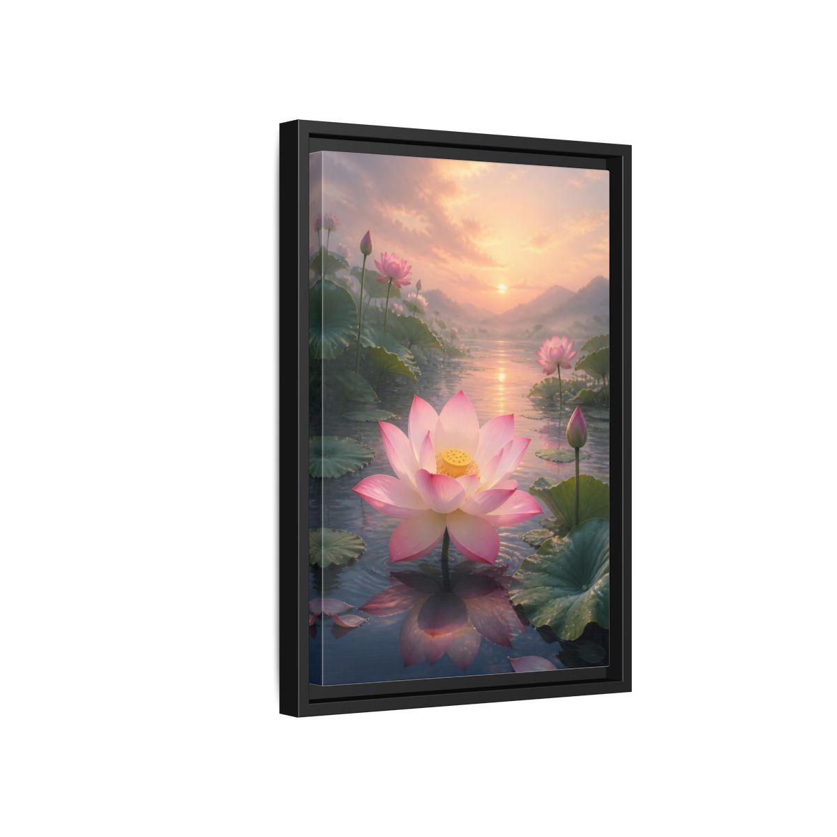 Side Mockup 6. Nature Lotus Flower Pink Lotus Sunset shown as stretched canvas wall art