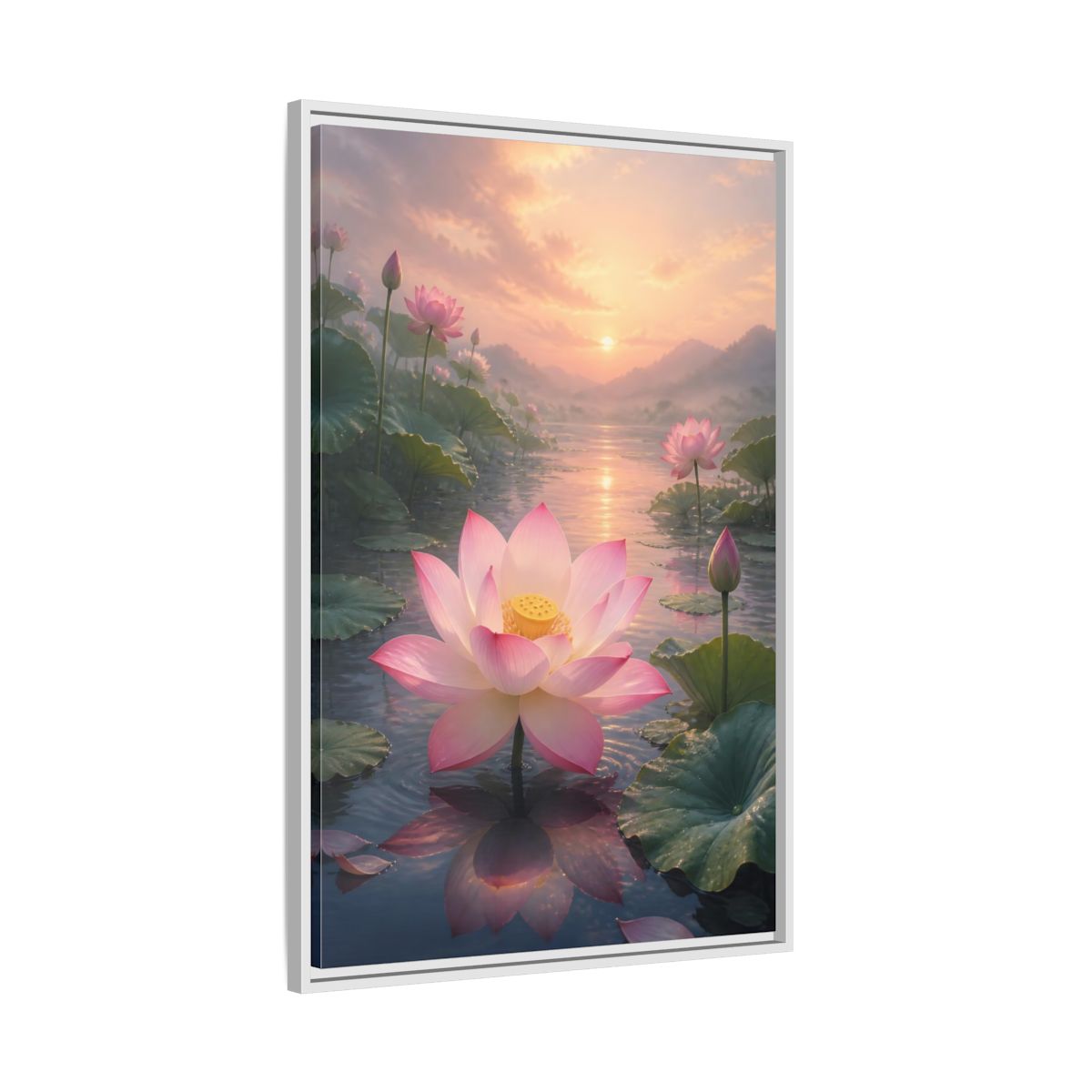 Side Mockup 9. Nature Lotus Flower Pink Lotus Sunset shown as stretched canvas wall art