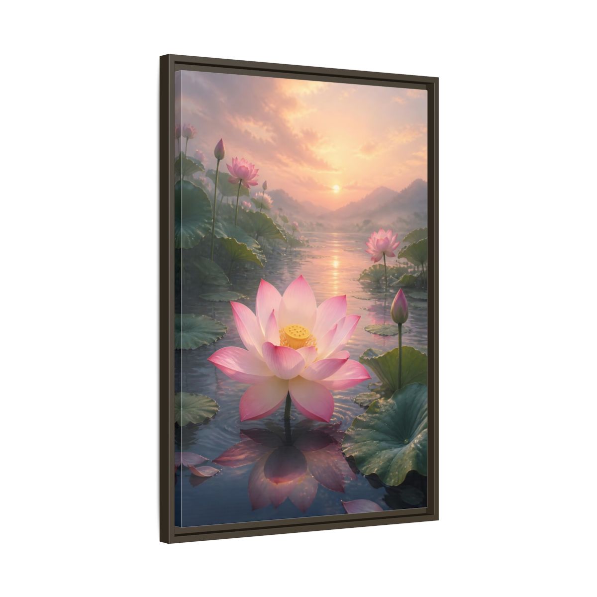 Side Mockup 11. Nature Lotus Flower Pink Lotus Sunset shown as stretched canvas wall art