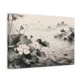 Side Mockup 4. Nature Lotus Flowers Monochrome Asian Landscape shown as stretched canvas wall art