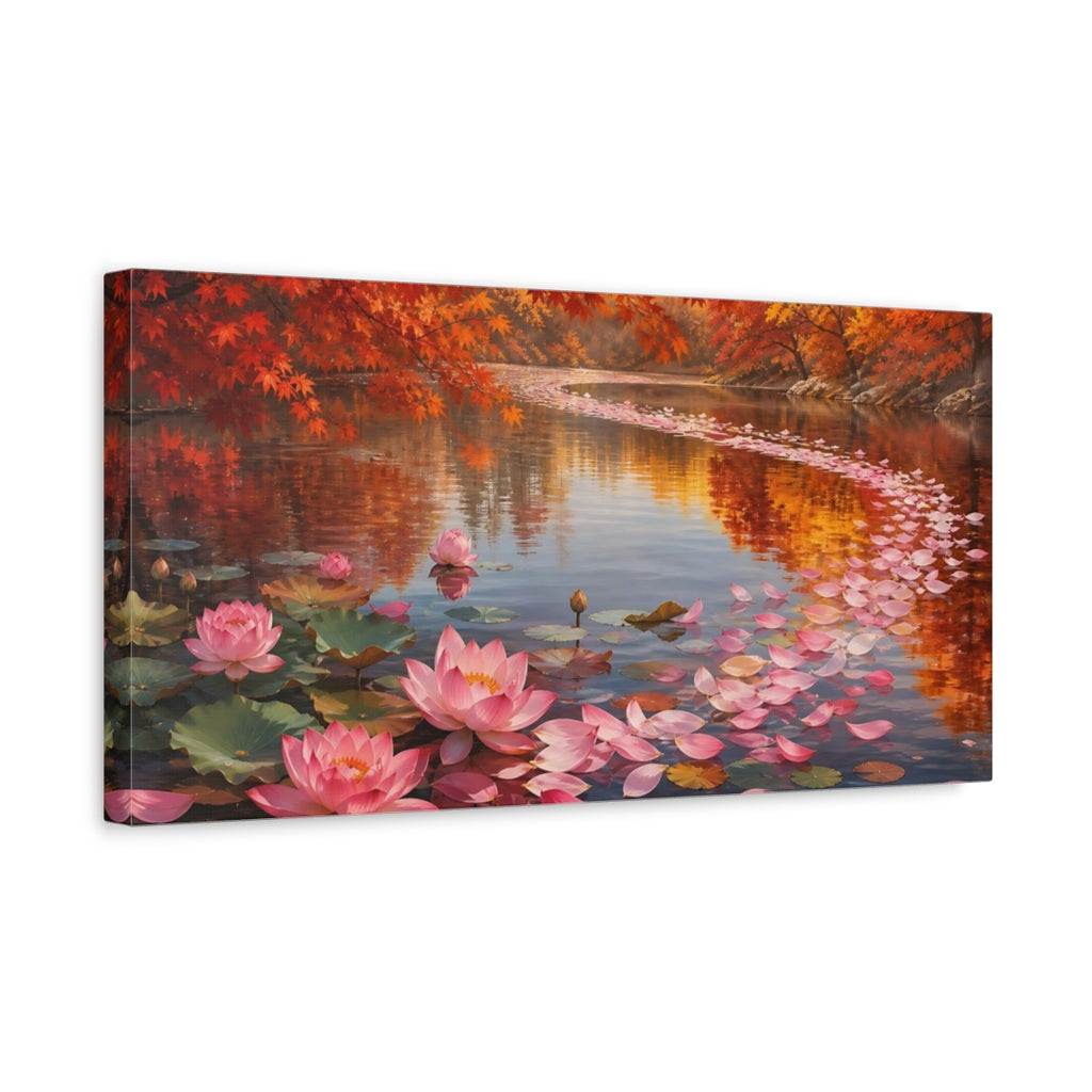 Side Mockup 3. Nature Lotus Flowers Pink Lotus Autumn shown as stretched canvas wall art