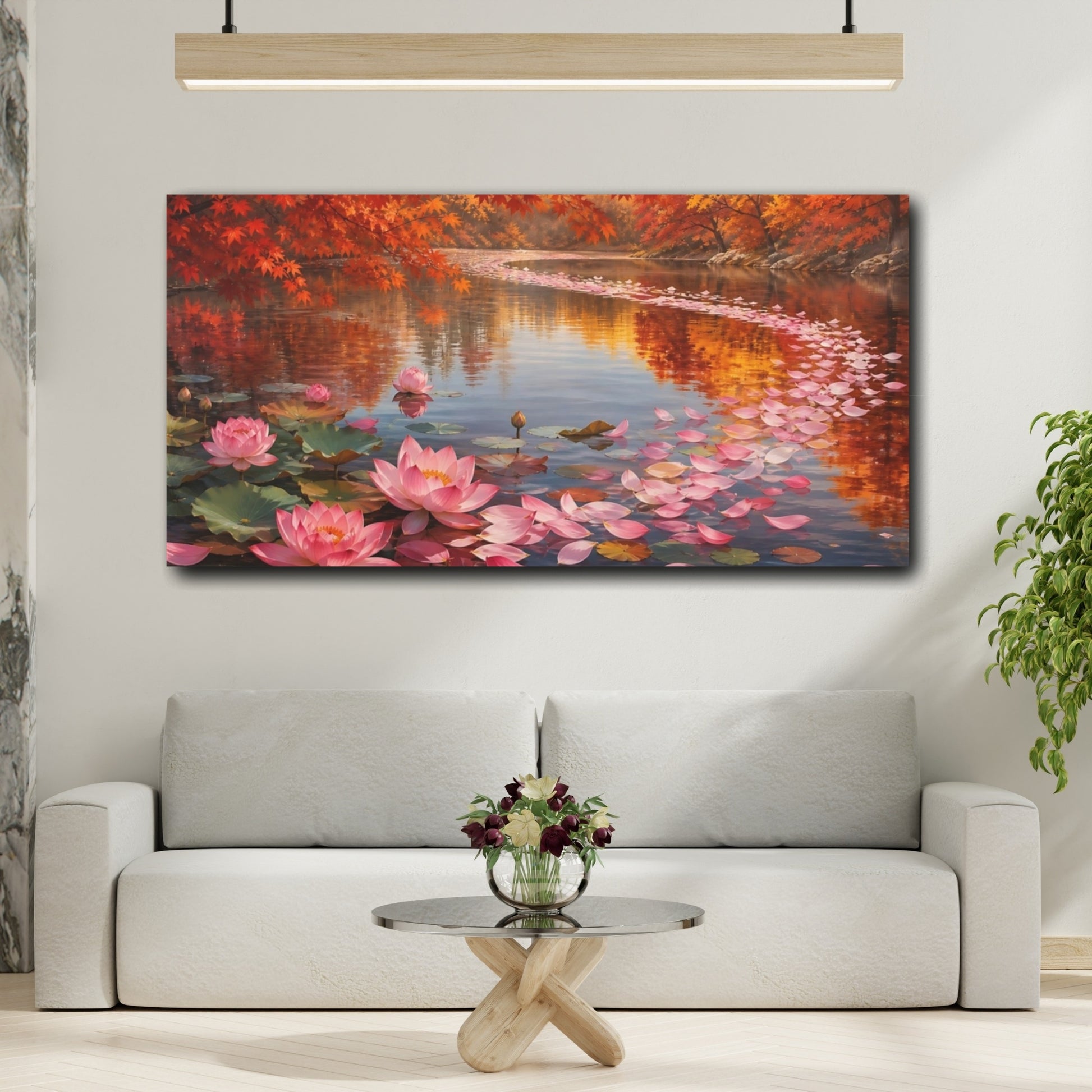 Mockup 2. Nature Lotus Flowers Pink Lotus Autumn shown as stretched canvas wall art