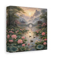 Side Mockup 2. Nature Lotus Pond Pink Lotus Landscape shown as stretched canvas wall art