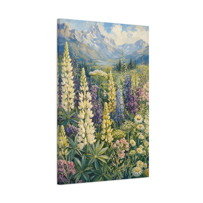 Main Mockup. Nature Lupine Field Colorful Wildflower Meadow shown as stretched canvas wall art